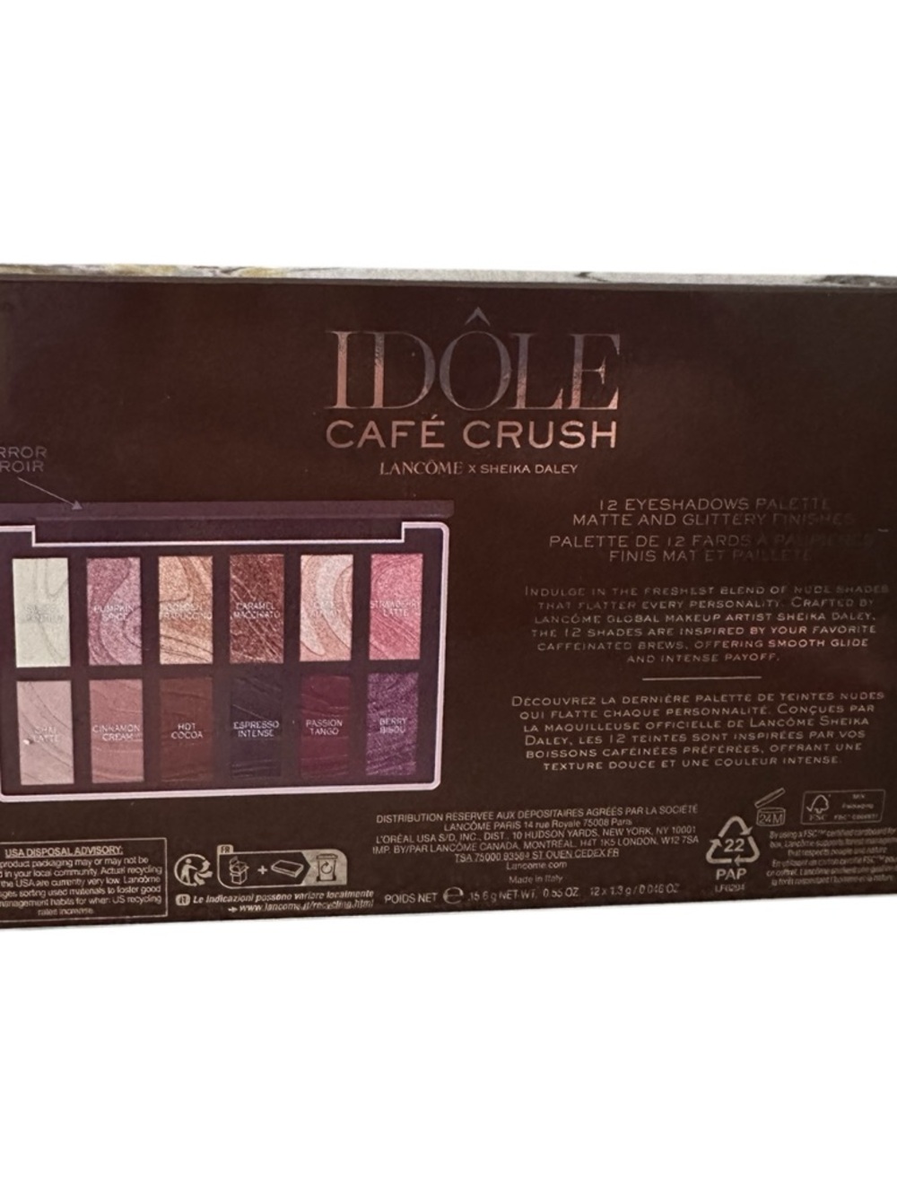 Lancome Sheila Daley Idole Cafe Crush Coffee 12 Eyeshadows Palette & Mirror New - Picture 4 of 10